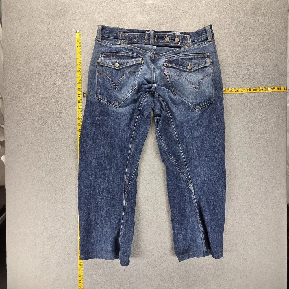 VTG Levis Engineered Jeans Mens Blue Cinch Back Twisted Altered Hem Fits 36x29